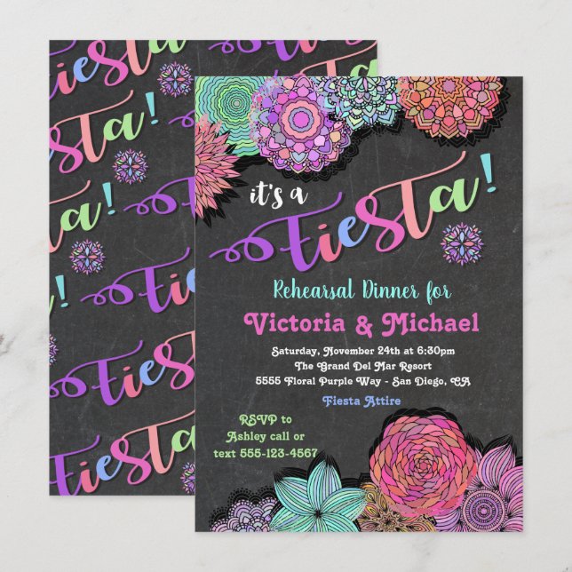 Mexikanisches Fiesta Floral Mandala Probe Dinner Einladung (Vorne/Hinten)