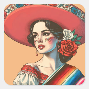 Mexikanisches Fiesta-Gastgeschenk Quadratischer Aufkleber
