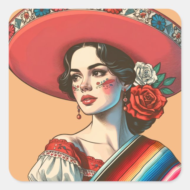 Mexikanisches Fiesta-Gastgeschenk Quadratischer Aufkleber (Vorderseite)