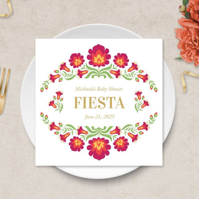 Mexikanisches Fiesta Paper Napkin, Rote Flora Serviette (Red Floral Mexican Fiesta Luncheon Napkin)