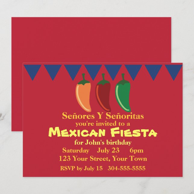 Mexikanisches Fiesta-Party Einladung (Vorne/Hinten)