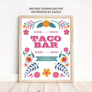 Mexikanisches Fiesta-Taco-Bar-Schild in Rosa und G Poster