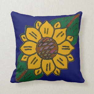 Mexikanisches Fliesen-Sonnenblume-Blau Kissen