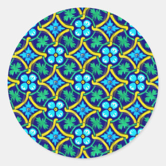 mexikanisches Fliesendesign Aquamarin Gelbe Blumen Runder Aufkleber