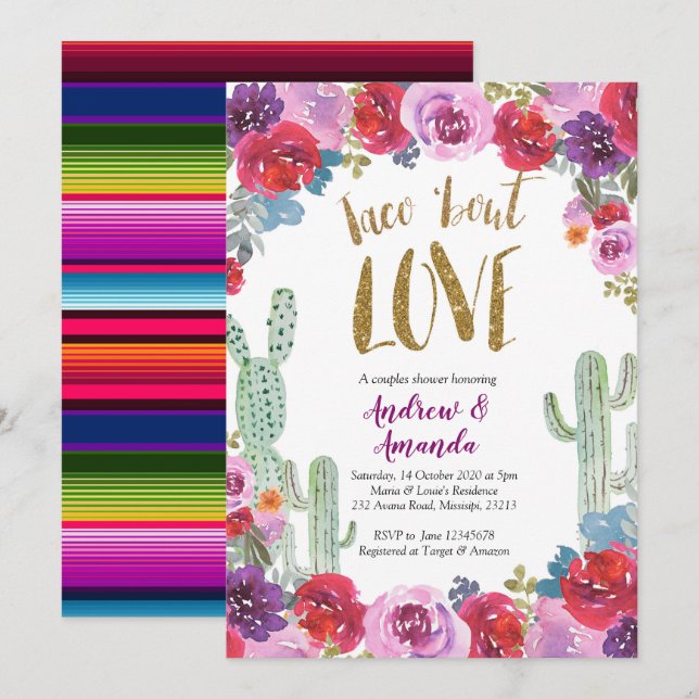 Mexikanisches Floral Taco "über Liebe Einladung (Vorne/Hinten)