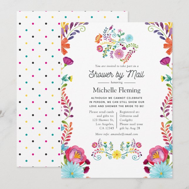 Mexikanisches Floralfiesta Brautparty per Mail Einladung (Vorne/Hinten)