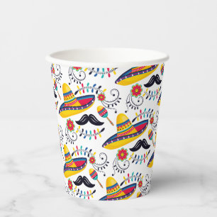 mexikanisches Folk Art Pattern Sombreros, Mustache Pappbecher