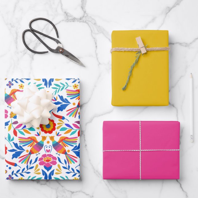 Mexikanisches Gewohnheitsmuster Bird Floral Wrappi Geschenkpapier Set (Vorderseite)