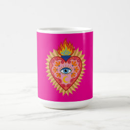 Mexikanisches Herz mit Schutz Auge und Flamme Kaffeetasse
