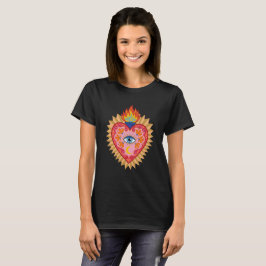 Mexikanisches Herz mit schützendem Auge und Flamme T-Shirt