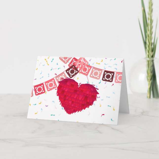 Mexikanisches Herz Pinata & Taco Valentinstag Karte (Vorderseite)