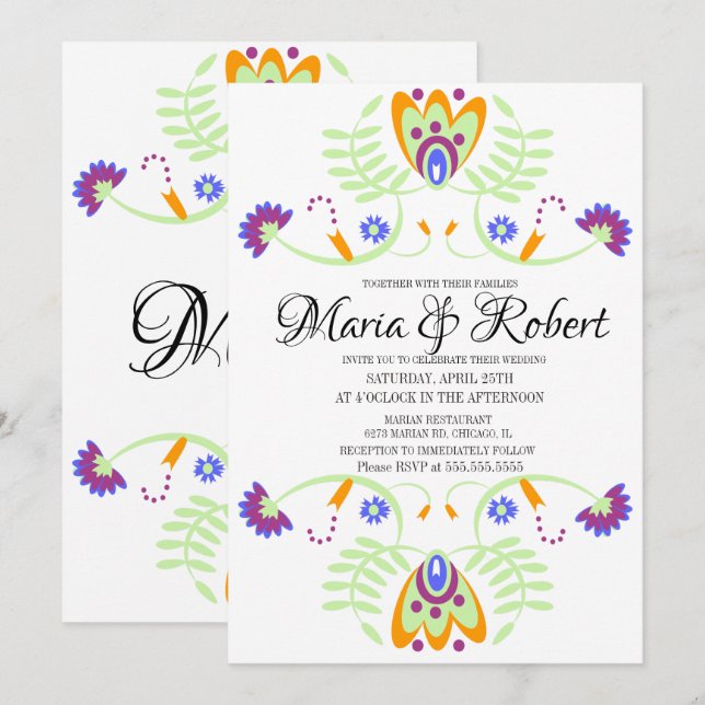Mexikanisches Hochzeitsvolk | Fette Hochzeiten Einladung (Vorne/Hinten)