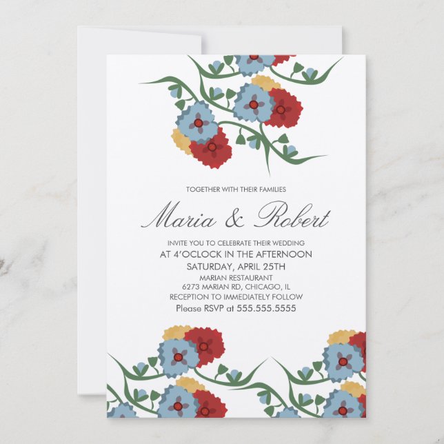 Mexikanisches Hochzeitthema Grüne Weinberg florale Einladung (Vorderseite)