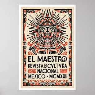 Mexikanisches Kulturposter stilisiertes Aztekenges Poster