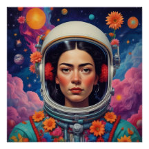 Mexikanisches Mädchen im Space Frida Stil glänzend