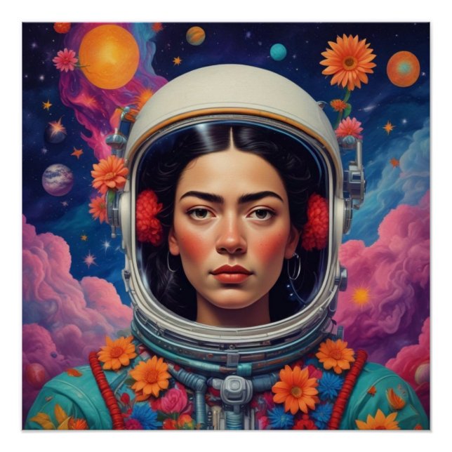 Mexikanisches Mädchen im Space Frida Stil glänzend Poster (Vorderseite)