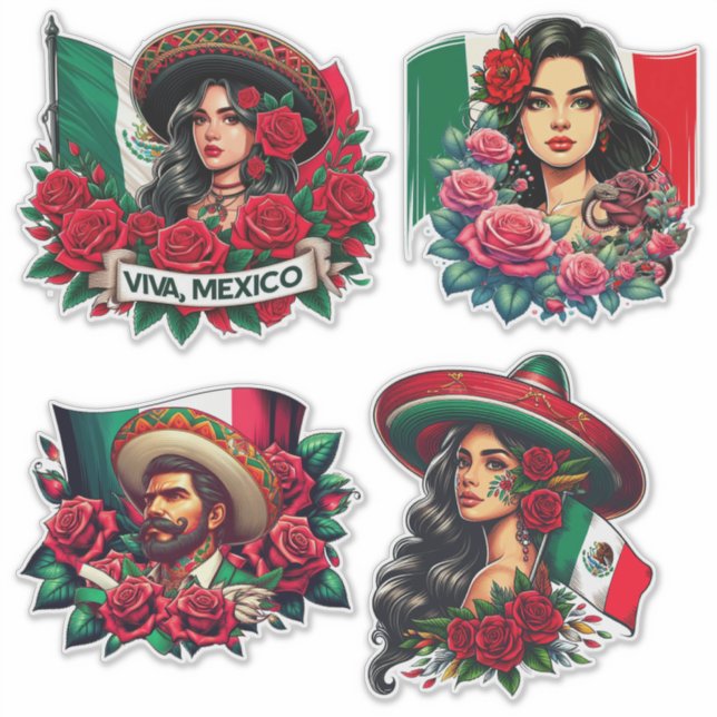Mexikanisches Mädchen und Mann sombrero mexico Fla Aufkleber (Vorderseite)