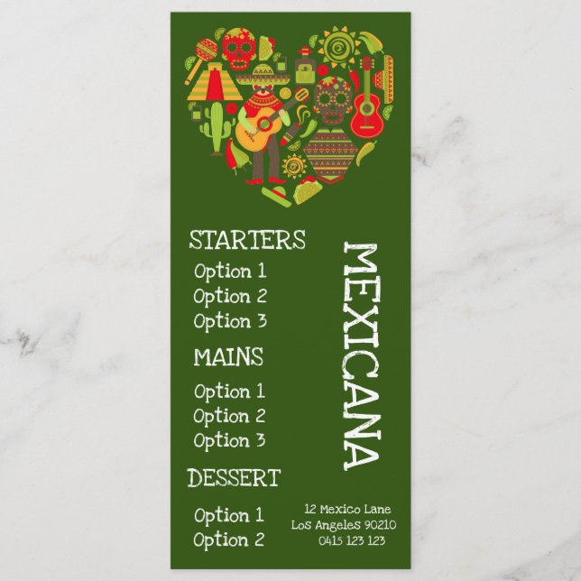 Mexikanisches Menükarte (Vorderseite)