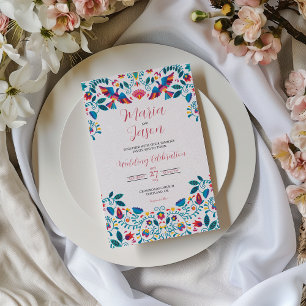 Mexikanisches Otomi Tenangos Romantische Hochzeit Einladung