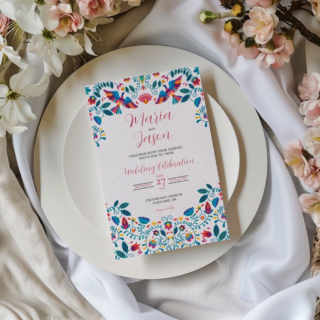 Mexikanisches Otomi Tenangos Romantische Hochzeit Einladung (Mexican Otomi Tenangos Romantic Elegant Wedding Invitation)