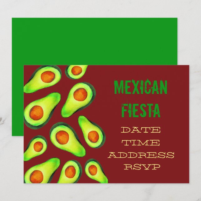 mexikanisches Party Fiesta guacamole avocado Einladung (Vorne/Hinten)