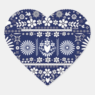 Mexikanisches Picado Blau Weiß Papier Hochzeitshei Herz-Aufkleber