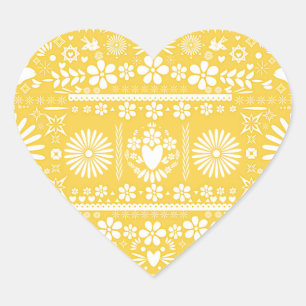 Mexikanisches Picado Gelb Weiß Papier Hochzeit Ehe Herz-Aufkleber