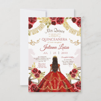 Mexikanisches Quinceañera Rotes Gold Charra Pferde Einladung
