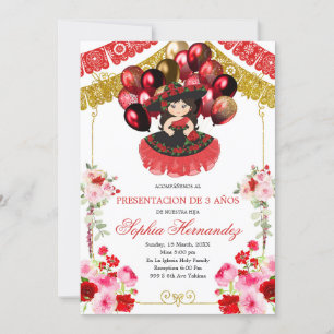 Mexikanisches Rot und Gold Girl Charra Ballon Tres Einladung