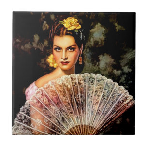 Mexikanisches Schönes Kalender Girl mit Spitzen Fa Fliese