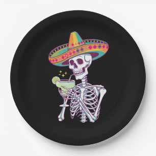 Mexikanisches Skelett Cinco De Mayo Margarita-Feie Pappteller
