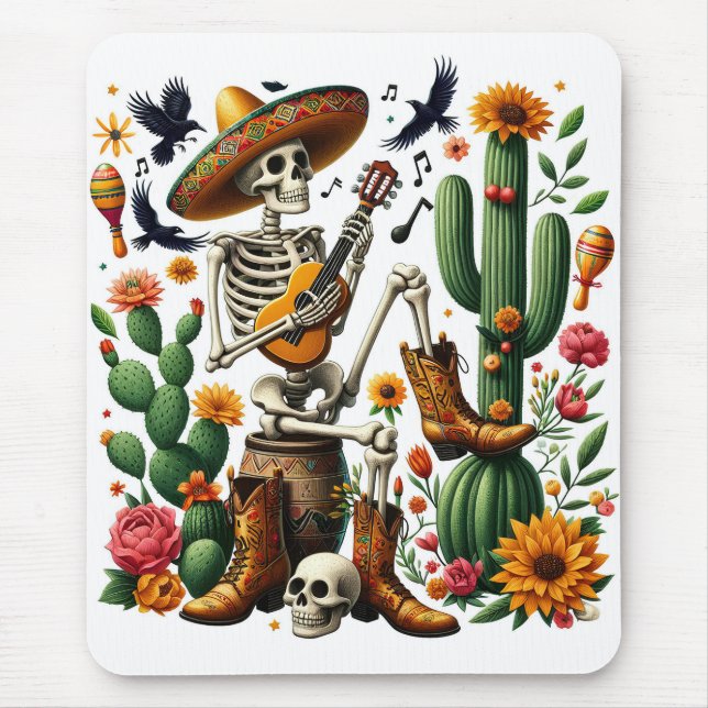 mexikanisches Skelett, das Gitarre spielt Mousepad (Vorne)