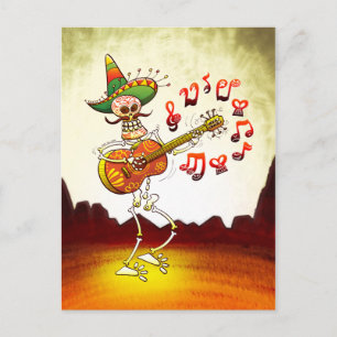 mexikanisches Skelett Gitarre spielen Postkarte