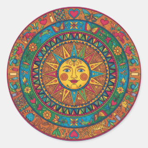 mexikanisches Sonnenmagnet Runder Aufkleber