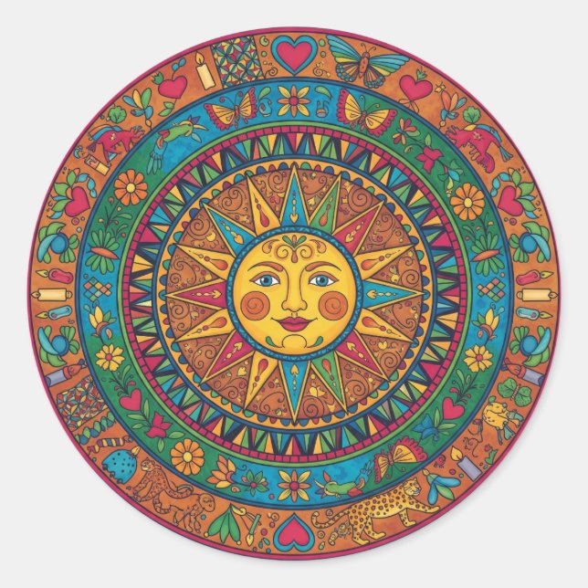 mexikanisches Sonnenmagnet Runder Aufkleber (Vorderseite)