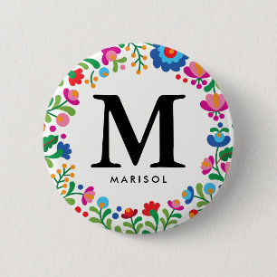 Mexikanisches Stickerei-Brautjungfern-Monogramm Button