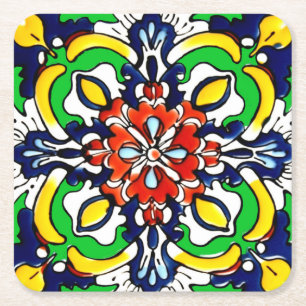 Mexikanisches Talavera-Terrakotta-Fliesendesign Nr Rechteckiger Pappuntersetzer