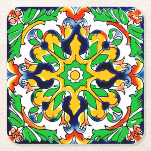 Mexikanisches Talavera Terrakotta-Fliesendesign Nr Rechteckiger Pappuntersetzer