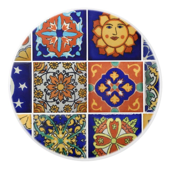 mexikanisches Talavera-Tile-Bild auf Runder-Schubl Keramikknauf (Vorderseite)