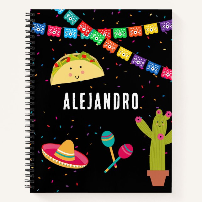 mexikanisches Thema Niedlich farbenfrohe Tacos Som Notizbuch (Vorderseite)