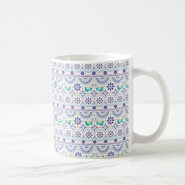 Mexikanisches Vogel-Fliesen-Volkskunst-Muster Kaffeetasse (Rechts)