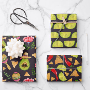 Mexikanisches Würz-Fiesta-Geschenkpapier Set von 3 Geschenkpapier Set