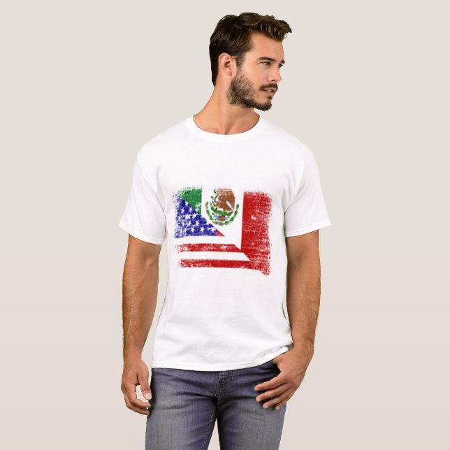 Mexiko-amerikanischer Flaggenmischung T - Shirt (Vorne ganz)