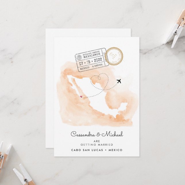 Mexiko Aquarellkarte | Cabo | HOCHZEIT IN URLAUBSO (Vorderseite/Rückseite Beispiel)
