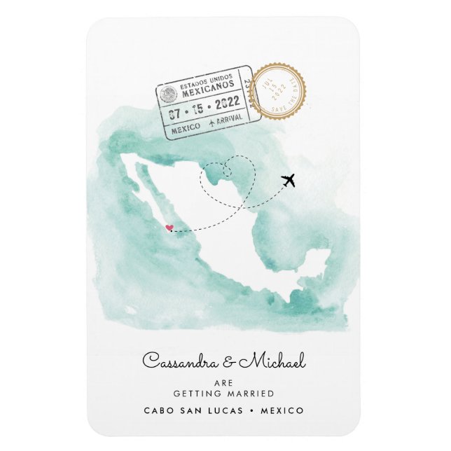 Mexiko Aquarellkarte | Cabo | HOCHZEIT IN URLAUBSO Magnet (Vertikal)