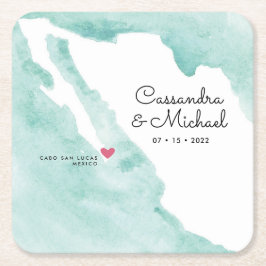 Mexiko Aquarellkarte | Cabo | HOCHZEIT IN URLAUBSO Rechteckiger Pappuntersetzer