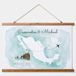 Mexiko Aquarellkarte Cabo HOCHZEIT IN URLAUBSO Wandteppich Mit Holzrahmen