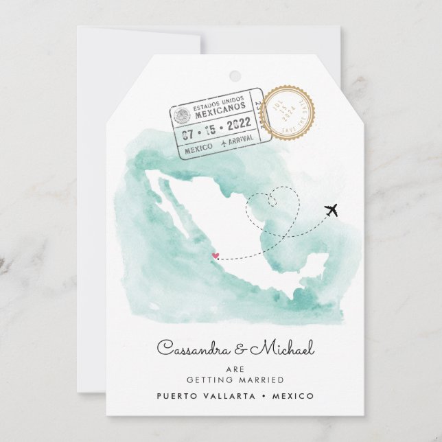 Mexiko Aquarellkarte | Puerto Vallarta | Hochzeit (Vorderseite)