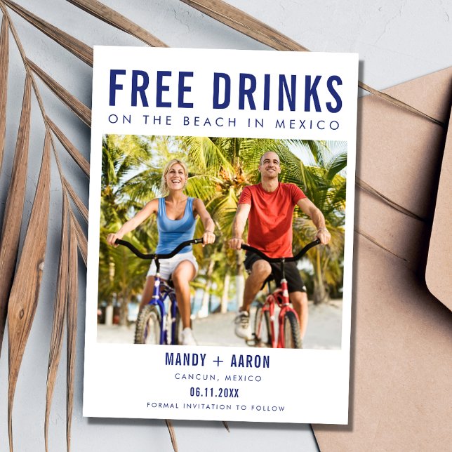 Mexiko Beach Hochzeit in Urlaubsort Foto Save The Date (Mexico Beach Destination Wedding Photo Save The Date)