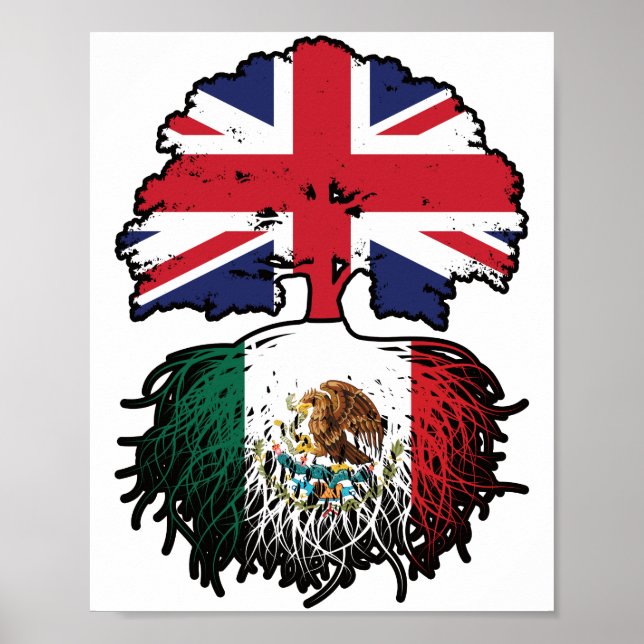 Mexiko - Britisch-britisches Tree Roots-Flag Poster (Vorne)